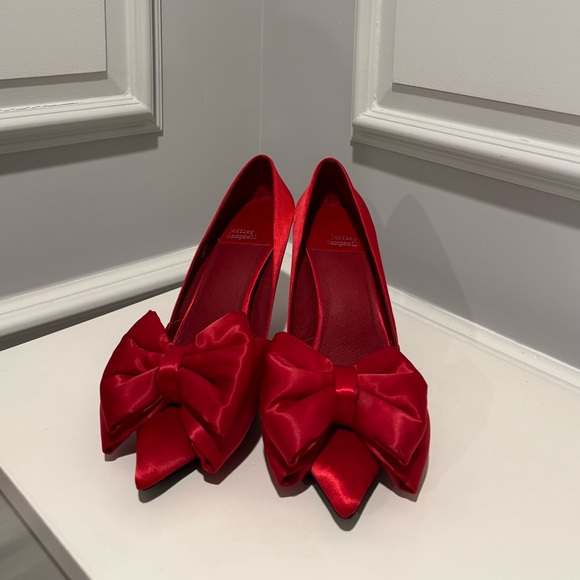 Jeffrey Campbell Red Satin Heels with Bow Detail - Picture 5 of 9
